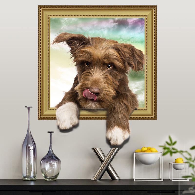 Creative Cartoon 3d Pet Dog Pvc Rozbitá Samolepka Na Zeď Diy Odnímatelný Dekor Vodotěsné Samolepky Na Zeď