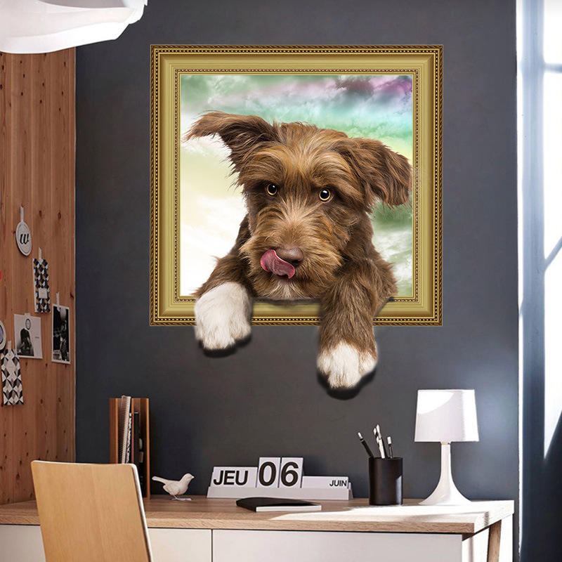 Creative Cartoon 3d Pet Dog Pvc Rozbitá Samolepka Na Zeď Diy Odnímatelný Dekor Vodotěsné Samolepky Na Zeď