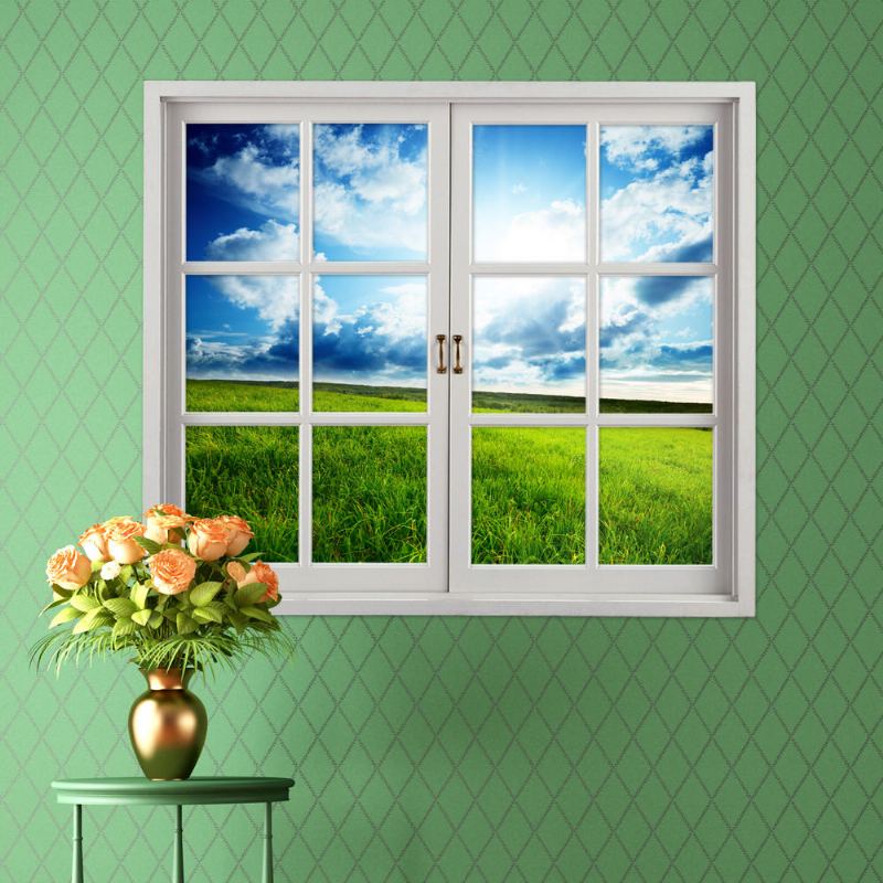 Grassland 3d Umělý Pohled Z Okna Modrá Obloha 3d Samolepky Na Stěnu Pokoj Pag Domácí Dekorace Na Zeď Dárek