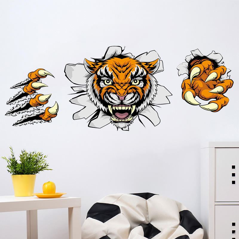 Kreativní Společnost Kancelářské Dekorace Samolepky Na Zeď Domineering 3d Tiger Broken Wall 30* 90cm