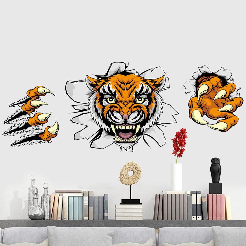 Kreativní Společnost Kancelářské Dekorace Samolepky Na Zeď Domineering 3d Tiger Broken Wall 30* 90cm