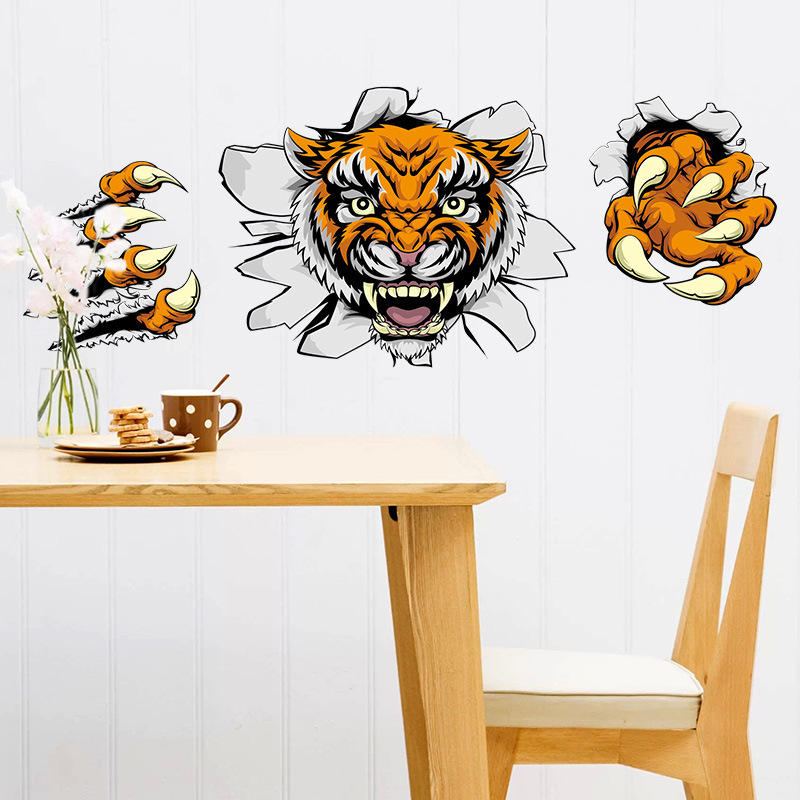 Kreativní Společnost Kancelářské Dekorace Samolepky Na Zeď Domineering 3d Tiger Broken Wall 30* 90cm