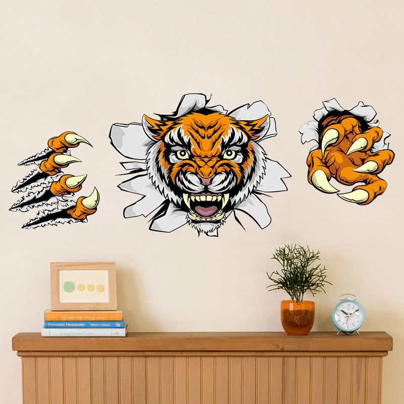 Kreativní Společnost Kancelářské Dekorace Samolepky Na Zeď Domineering 3d Tiger Broken Wall 30* 90cm