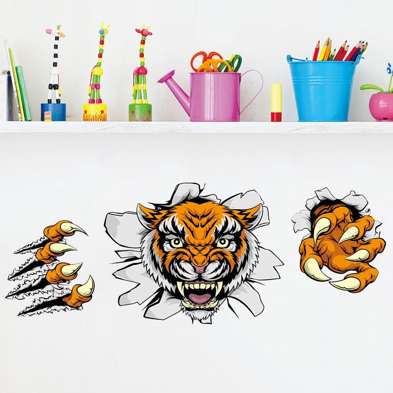 Kreativní Společnost Kancelářské Dekorace Samolepky Na Zeď Domineering 3d Tiger Broken Wall 30* 90cm