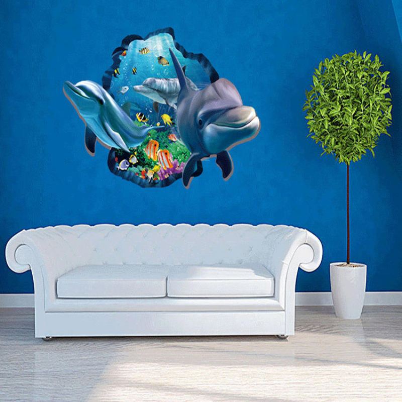 Miico Creative 3d Dekorativní Samolepka Na Stěnu S Mořskou Rybou Delfín Odnímatelná
