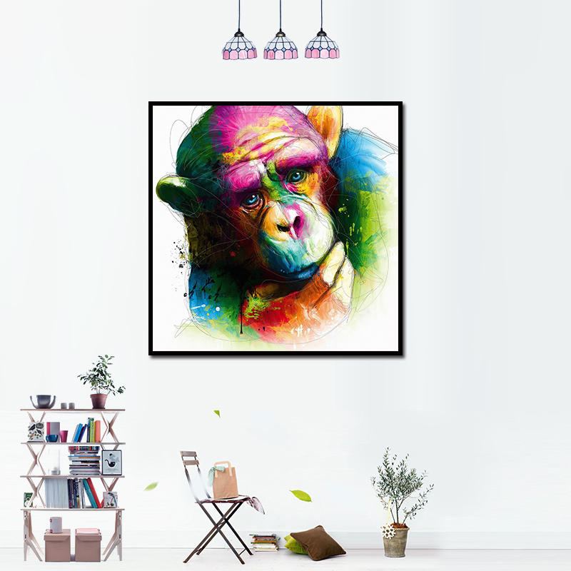 Miico Ručně Malované Olejomalby Abstraktní Barevné Zamyšlené Gorilla Wall Art Pro Domácí Dekoraci