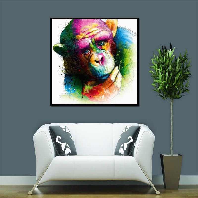 Miico Ručně Malované Olejomalby Abstraktní Barevné Zamyšlené Gorilla Wall Art Pro Domácí Dekoraci