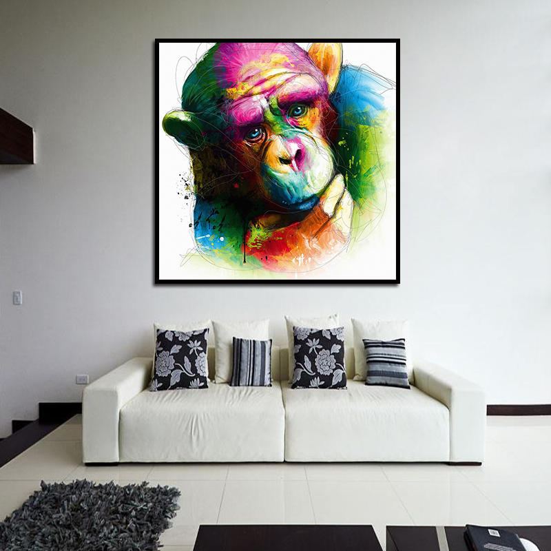Miico Ručně Malované Olejomalby Abstraktní Barevné Zamyšlené Gorilla Wall Art Pro Domácí Dekoraci