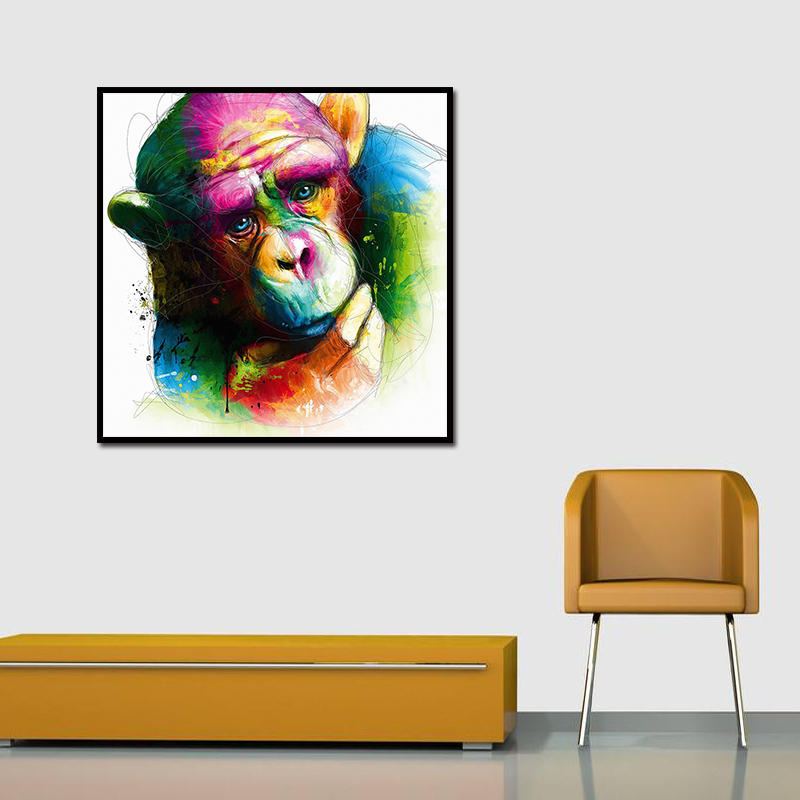 Miico Ručně Malované Olejomalby Abstraktní Barevné Zamyšlené Gorilla Wall Art Pro Domácí Dekoraci