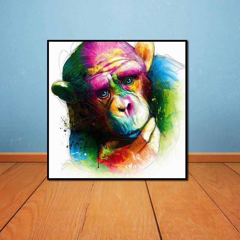 Miico Ručně Malované Olejomalby Abstraktní Barevné Zamyšlené Gorilla Wall Art Pro Domácí Dekoraci