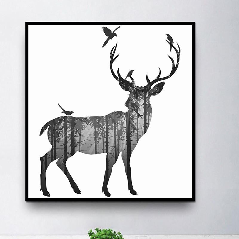 Miico Ručně Malované Olejomalby Jednoduchý Styl-c Side Face Deer Wall Art Pro Domácí Dekorační Obrazy