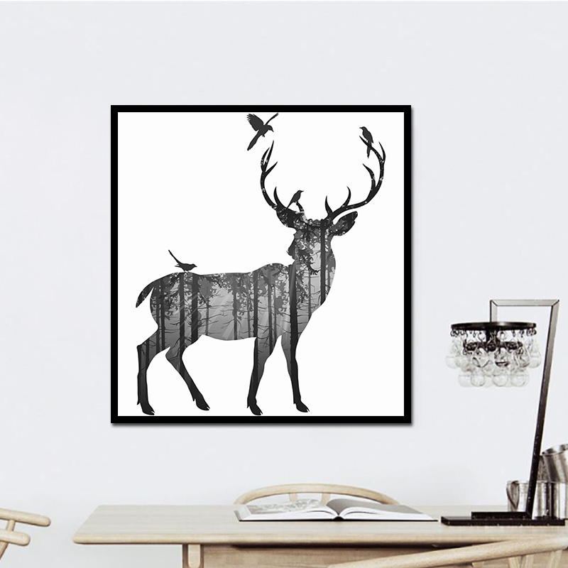 Miico Ručně Malované Olejomalby Jednoduchý Styl-c Side Face Deer Wall Art Pro Domácí Dekorační Obrazy