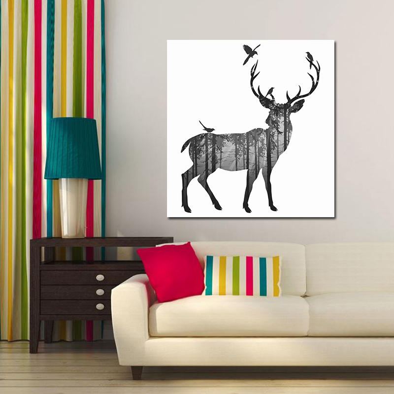 Miico Ručně Malované Olejomalby Jednoduchý Styl-c Side Face Deer Wall Art Pro Domácí Dekorační Obrazy