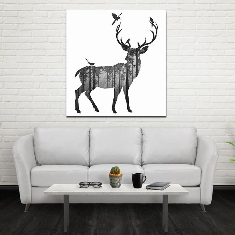 Miico Ručně Malované Olejomalby Jednoduchý Styl-c Side Face Deer Wall Art Pro Domácí Dekorační Obrazy