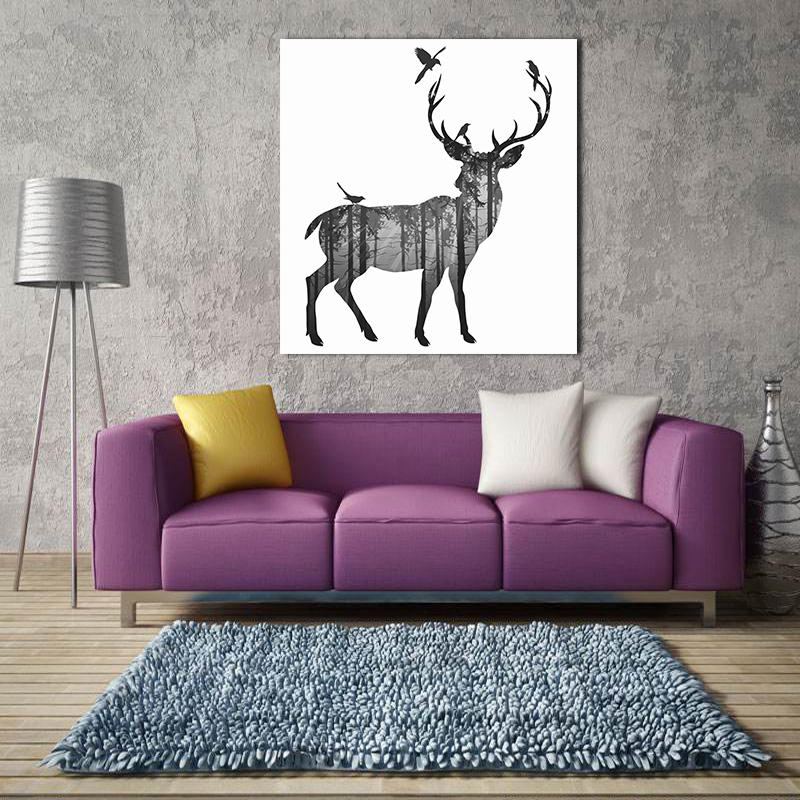 Miico Ručně Malované Olejomalby Jednoduchý Styl-c Side Face Deer Wall Art Pro Domácí Dekorační Obrazy