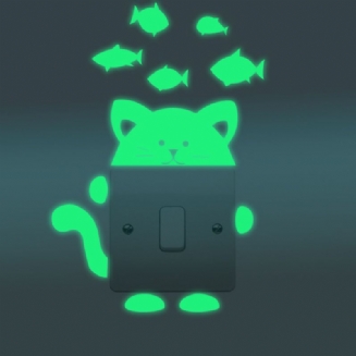 Nálepka Na Stěnu Honana Dx-139 Fluorescent Glow Cat Thinking Fish Switch Dekor Do Ložnice