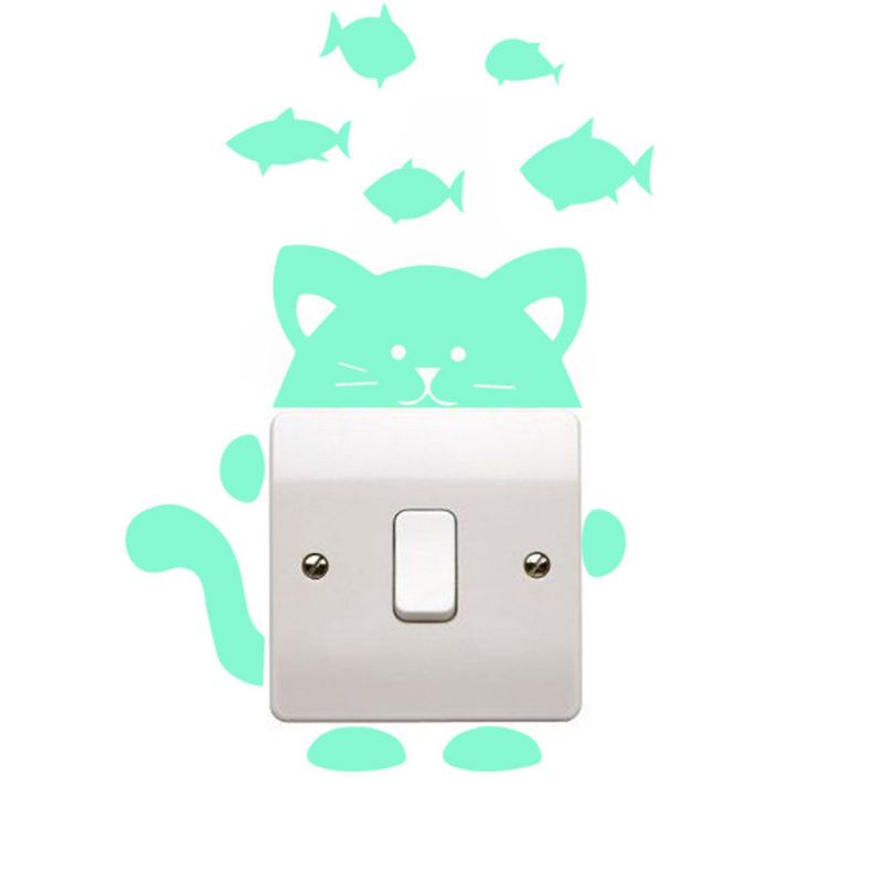 Nálepka Na Stěnu Honana Dx-139 Fluorescent Glow Cat Thinking Fish Switch Dekor Do Ložnice