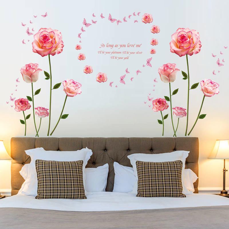 Nálepka Na Zeď Miico Sk9337 Růžová Růže Ložnice A Obývací Pokoj Na Stěnu Dekorativní Nálepky Pro Vlastní Potřebu Na Skříň