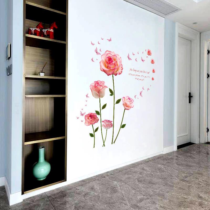 Nálepka Na Zeď Miico Sk9337 Růžová Růže Ložnice A Obývací Pokoj Na Stěnu Dekorativní Nálepky Pro Vlastní Potřebu Na Skříň