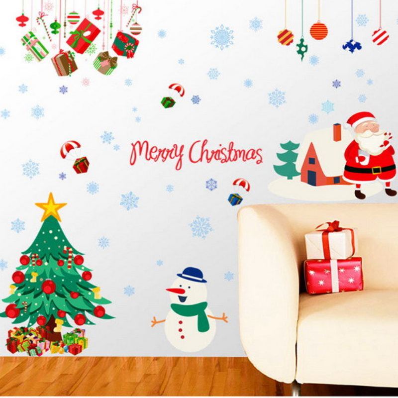 Odnímatelné Samolepky Na Zeď Vánoční Santa Sněhulák Na Okno Home Decor