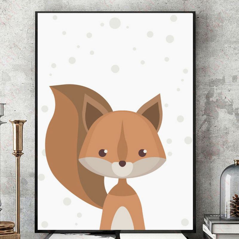 Plakát Cartoon Fox Animal Na Plátně Severské Umělecké Tisky Samolepka Na Zeď Baby Dětský Pokoj Dekor