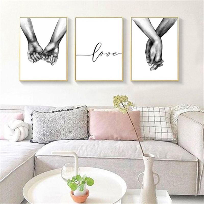 Ruka Držící Černobílý Obrázek Cambric Prints Painting Love Nálepka Na Zeď Home Decor