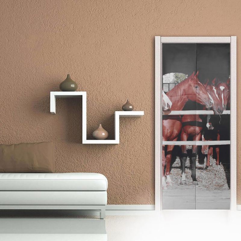 Samolepicí Nástěnná Malba Na Zeď 3d Creative Horse Door Home Art Decor