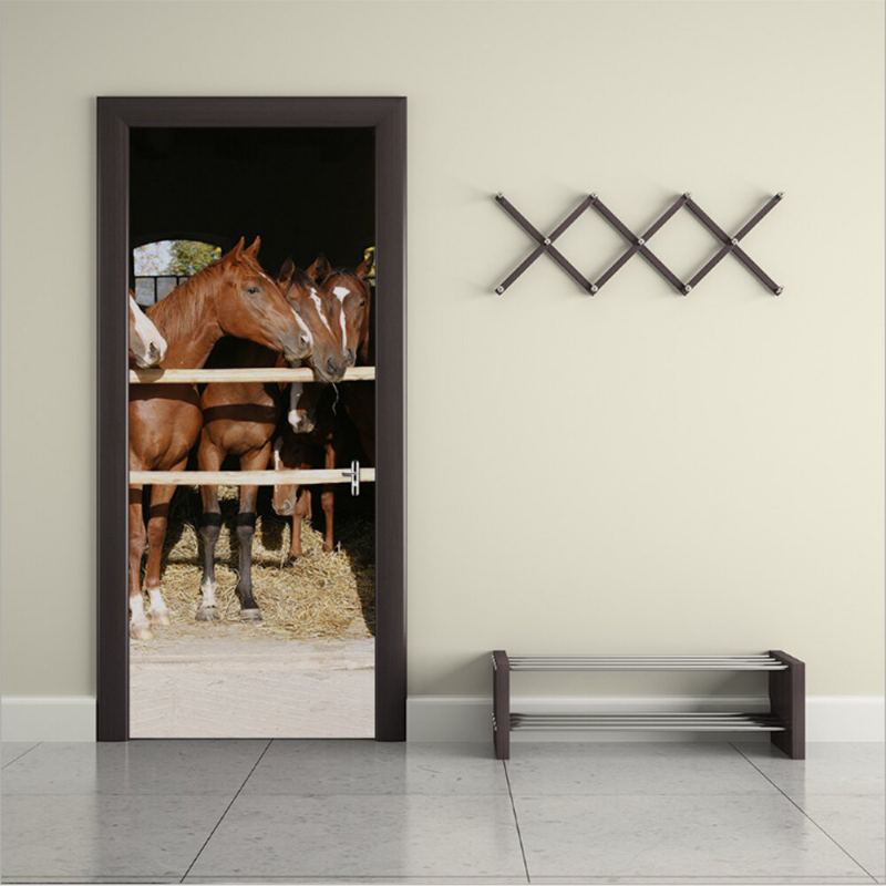 Samolepicí Nástěnná Malba Na Zeď 3d Creative Horse Door Home Art Decor