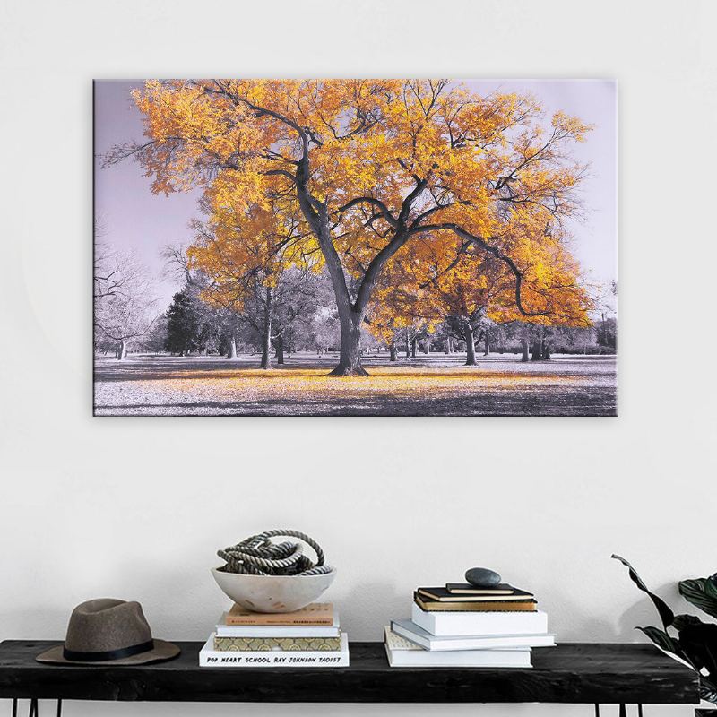 Velký Strom Žluté Listy Černá Bílá Příroda Na Plátně Umělecký Obraz Na Stěnu Pro Domácí Nástěnnou Dekoraci
