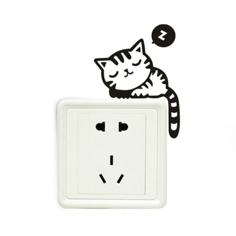 Vinylové Odnímatelné Samolepky Funny Cat Switch Black Art Decal Home Decor